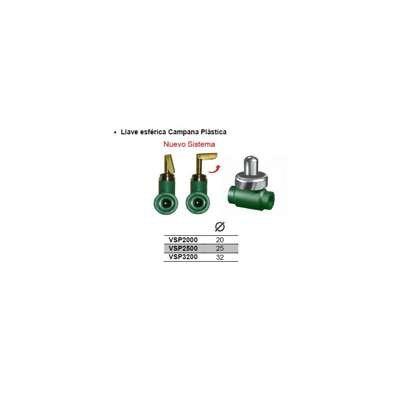 llave esferica 25mm campana plastica cromada termofusion