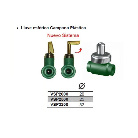 llave esferica 25mm campana plastica cromada termofusion