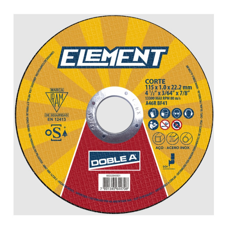 Disco corte T41 Recto 115 espesor 1mm Doble A