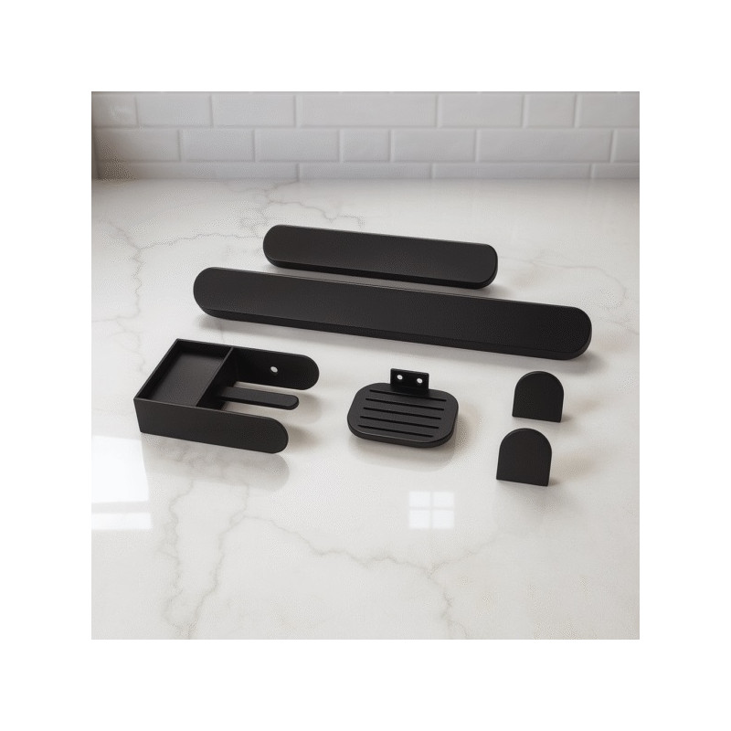 Set baño rotondo 6 piezas negro Indra