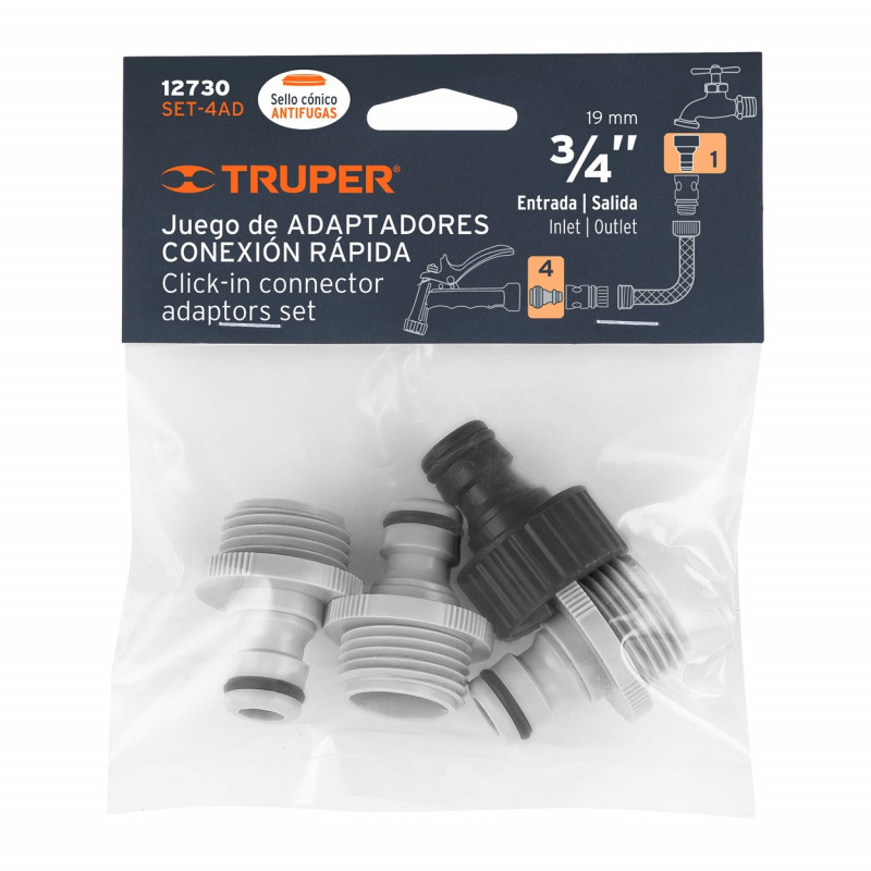juego 4 conectores rapidos para manguera Truper