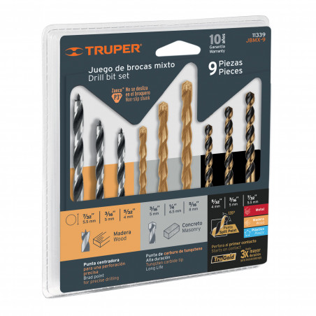 juego de 9 mechas para metal, madera y concreto Truper