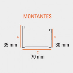 Montante 69 x 35mm 2.6mts...
