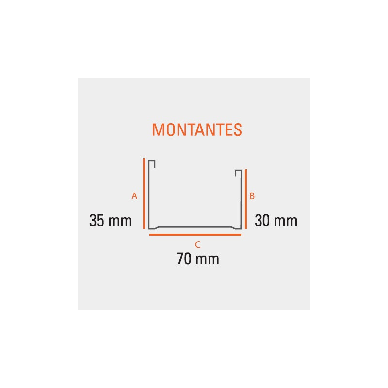 Montante 69 x 35mm 2.6mts para construccion en seco