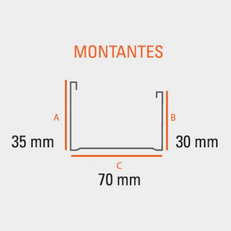 Montante 69 x 35mm 2.6mts para construccion en seco