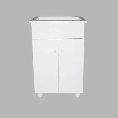 Mueble laqueado blanco para lavadero con bacha 50cm IG