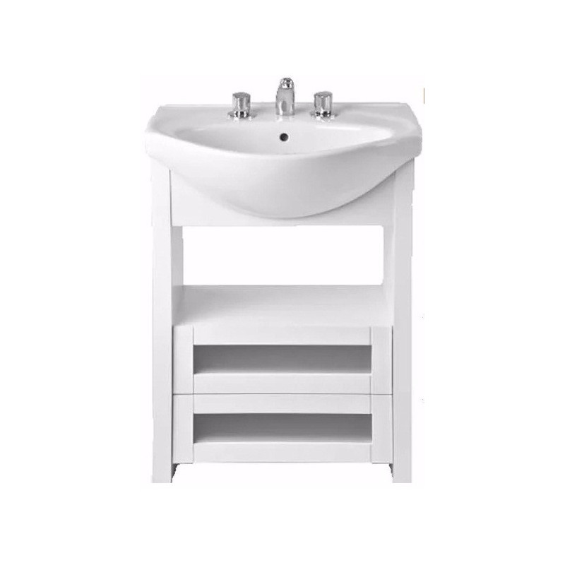 Mueble 60cm blanco y lavatorio 3 agujeros Mahler Roca