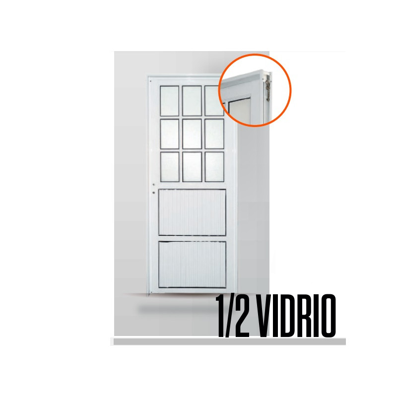 Puerta acanalada 1/2 vidrio 80 izquierda aluminio blanco