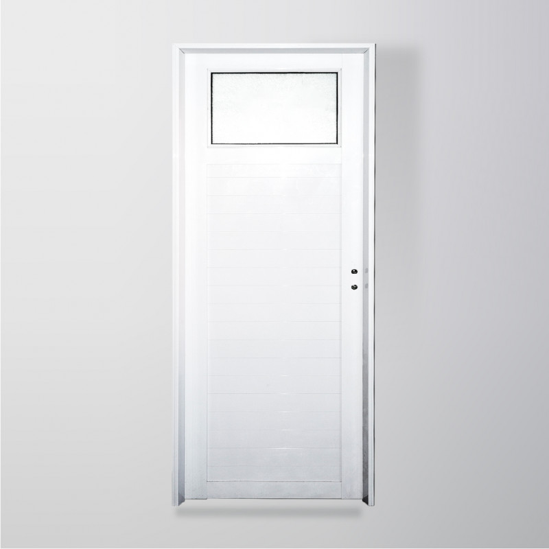 Puerta tubular 1/4 vidrio entero 80 derecha aluminio blanco