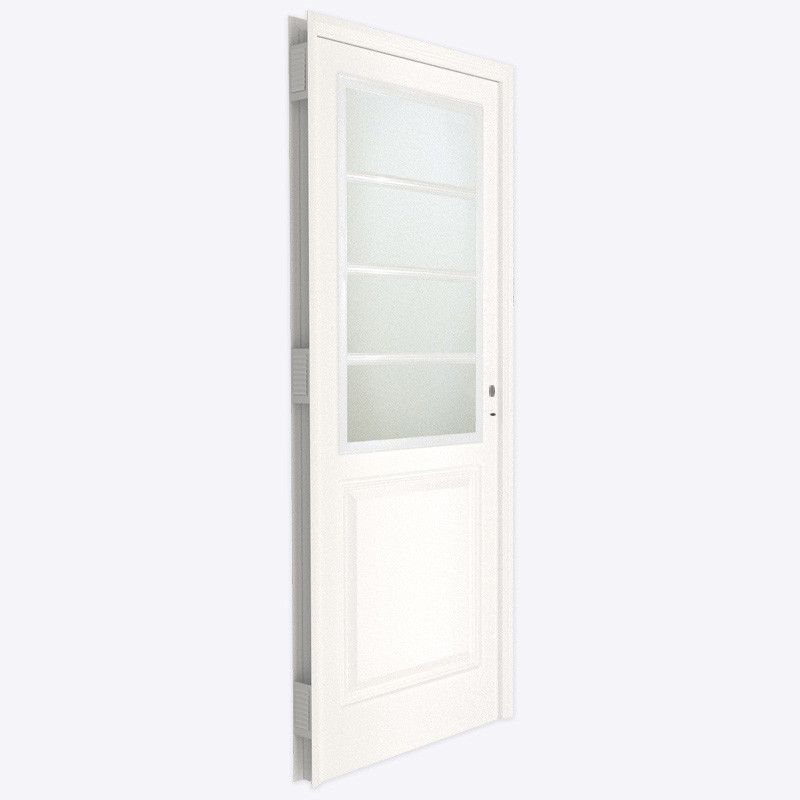 Puerta Florencia clasica medio vidrio 80 cm blanca derecha