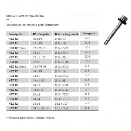 Tornillo autoperforante Hex T2 10 x 3/4"