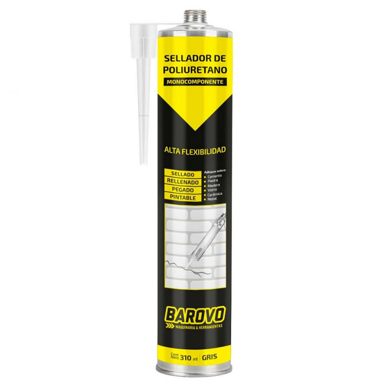 Sellador construccion poliuretano 280ml gris Barovo