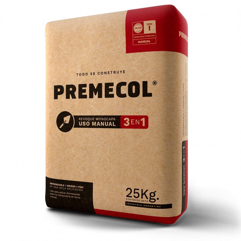 Revoque monocapa 3 en 1 manual 25 kg Premecol