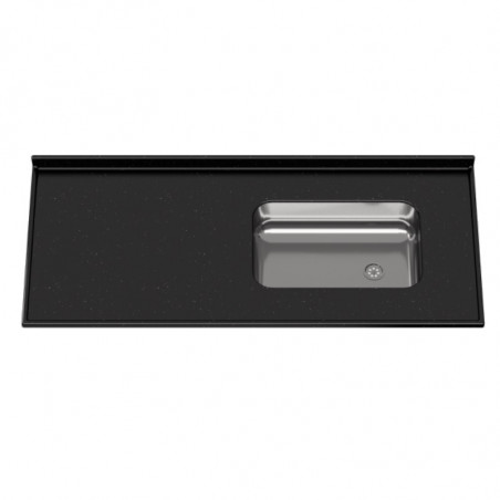 Mesada MS 140 x 60 cm bacha acero inox zocalo negra
