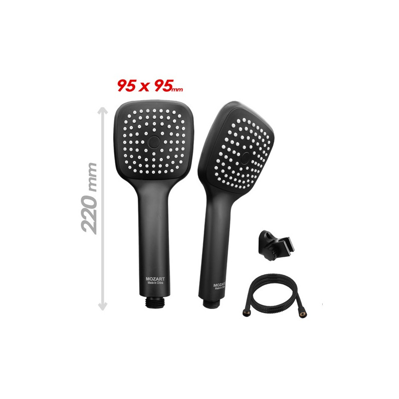 Duchador manual 9.5 cm negro con soporte y flexible Mozart