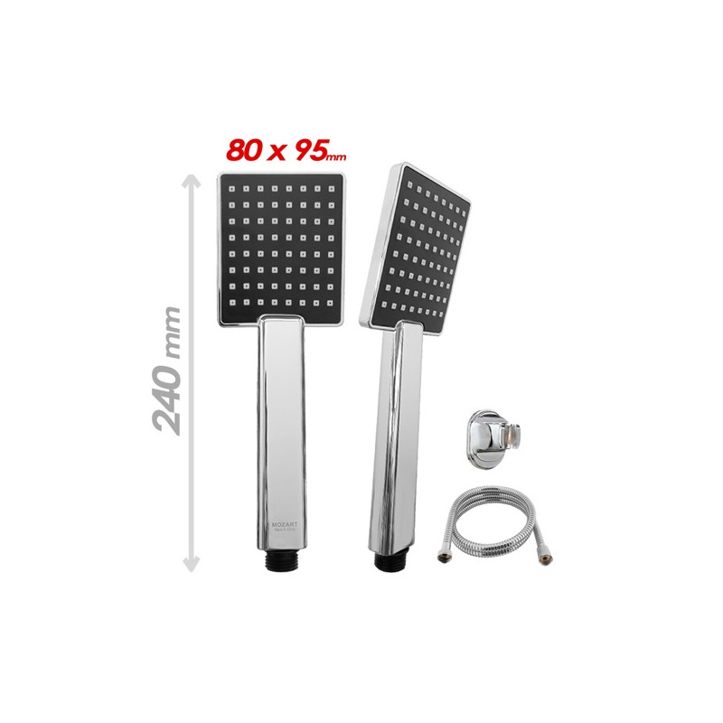 Duchador cuadrado cromado con soporte y flexible Mozart