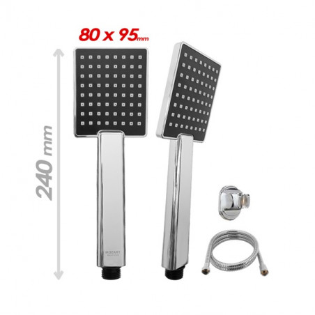 Duchador cuadrado cromado con soporte y flexible Mozart