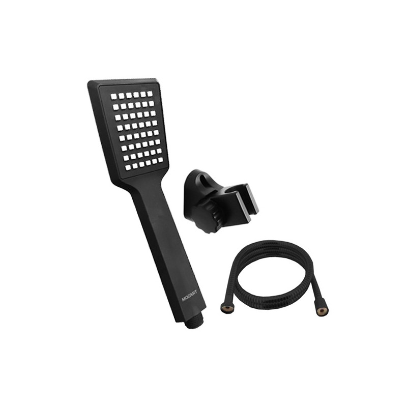 Duchador cuadrado negro con soporte y flexible Mozart