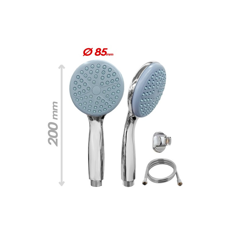 Duchador manual plastico 8.5 cm cromo con soporte y flexible Mozart