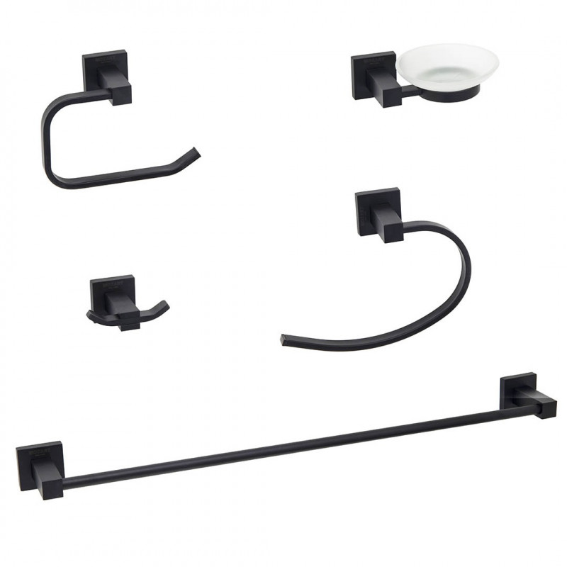 set 5 piezas accesorios para baño panama negro Mozart