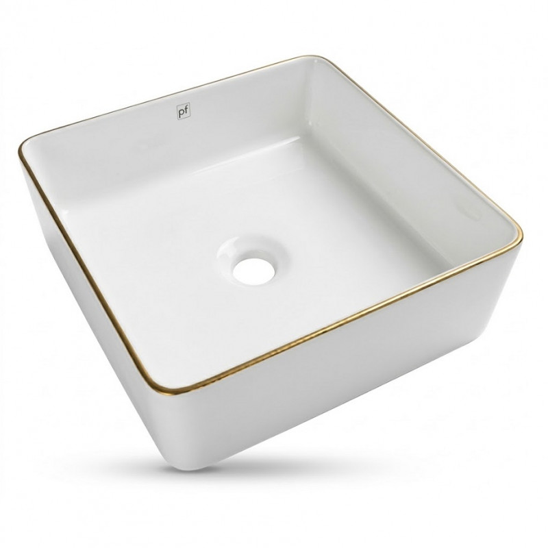 Bacha frame 360 x 360 x 120 mm blanca con borde dorado