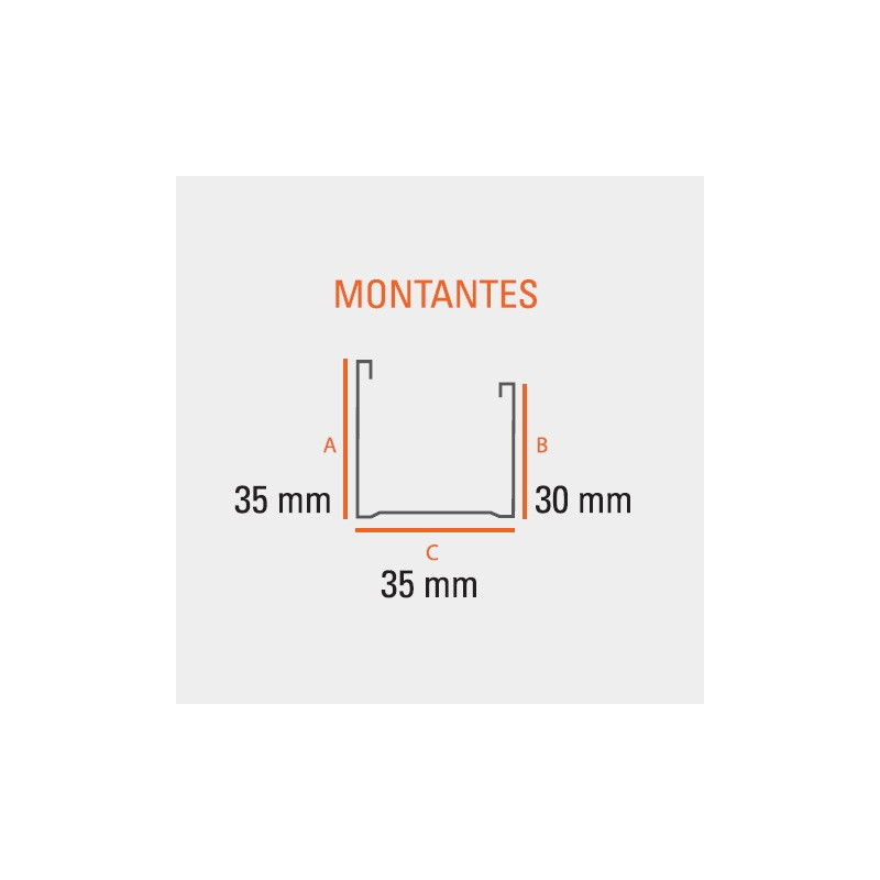 Montante 34 x 35mm 2.6mts para construccion en seco