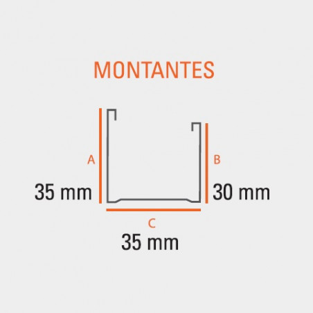Montante 34 x 35mm 2.6mts para construccion en seco