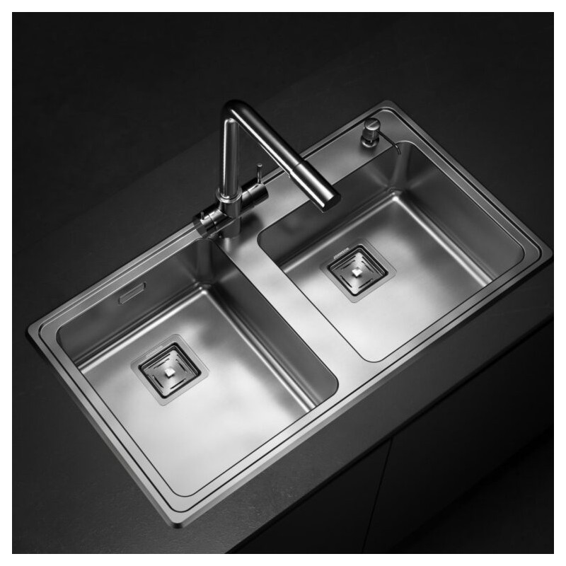 Pileta doble Quadra Q085AD acero inox 304 Johnson Acero