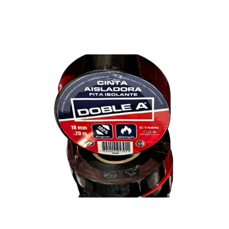 Cinta aisladora negro 18mm rollo 20mts Doble A