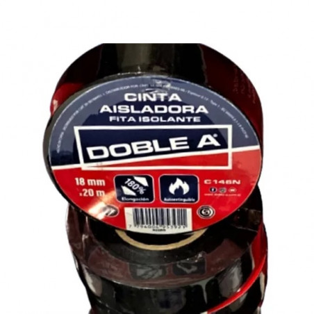Cinta aisladora negro 18mm rollo 20mts Doble A