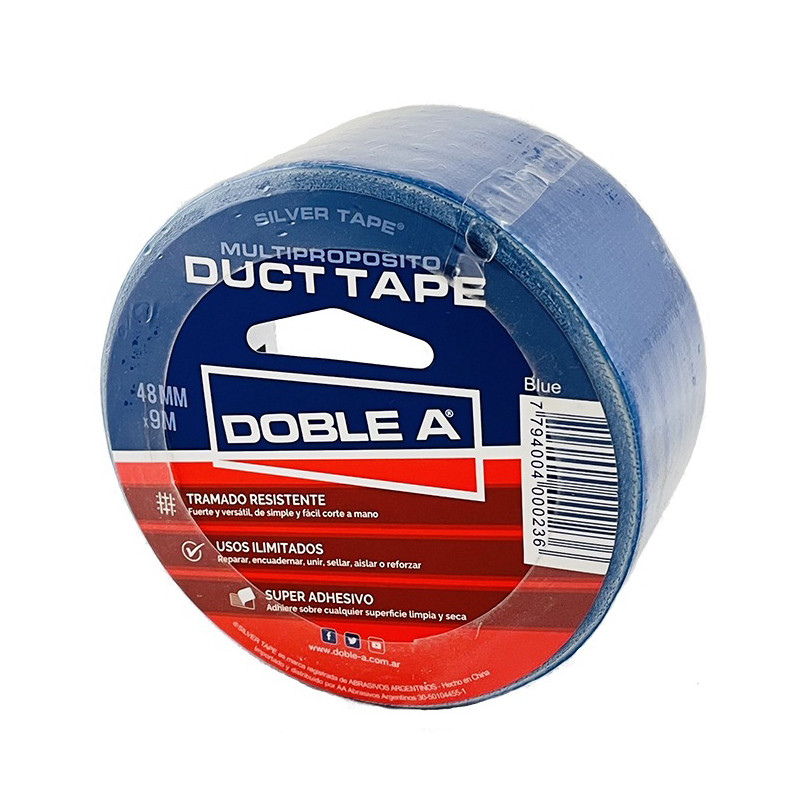 Cinta Duct Tape azul 48mm rollo 9mts Doble A
