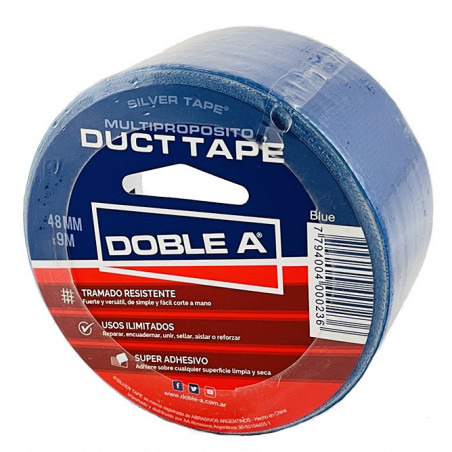 Cinta Duct Tape azul 48mm rollo 9mts Doble A