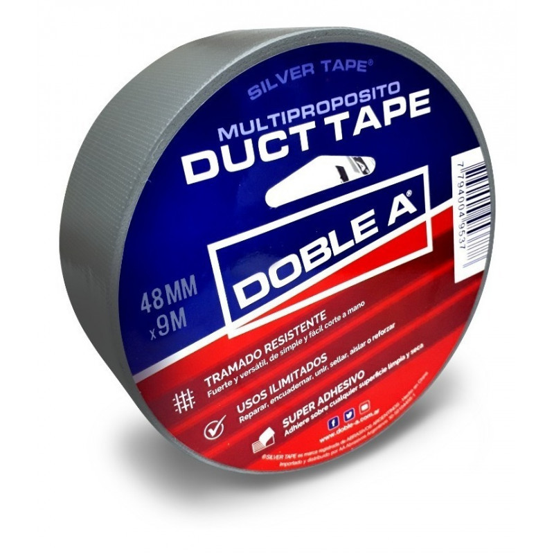 Cinta Duct Tape gris 48mm rollo 9mts Doble A