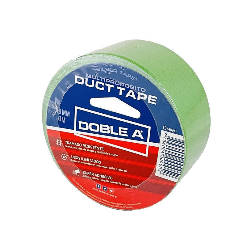 Cinta Duct Tape verde 48mm rollo 9mts Doble A
